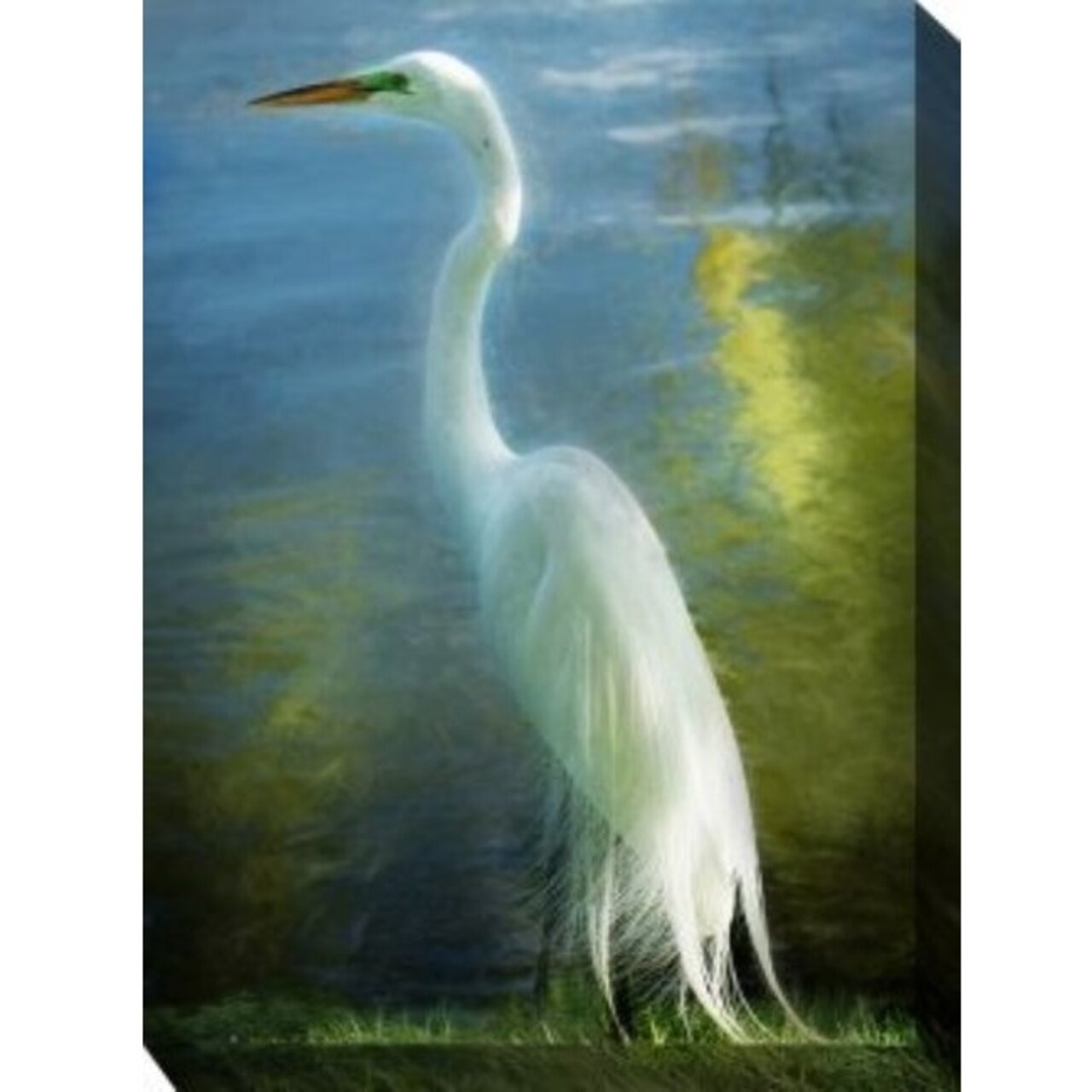 Outdoor Living and Style White and Blue Poised Patience Outdoor Canvas Rectangular Wall Art Decor 40" x 30"